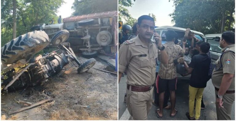Nanakmatta road accident site where tractor trolley overturned after pickup collision