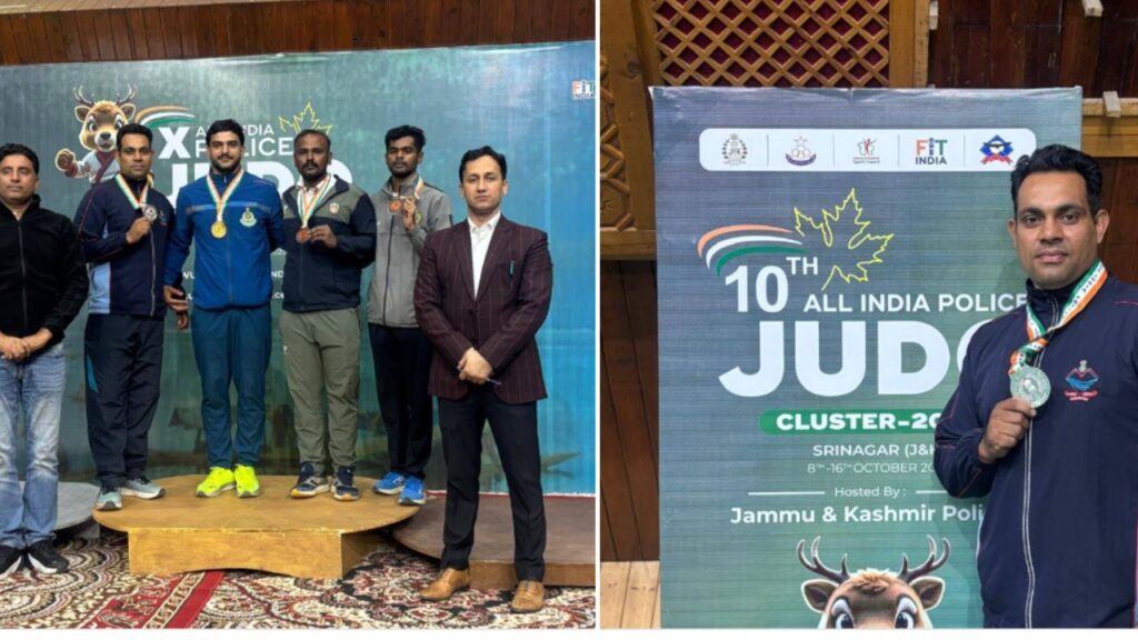 पौड़ी पुलिस के हेड कॉन्स्टेबल लविश कुंवर वुशु प्रतियोगिता में रजत पदक जीतते हुए