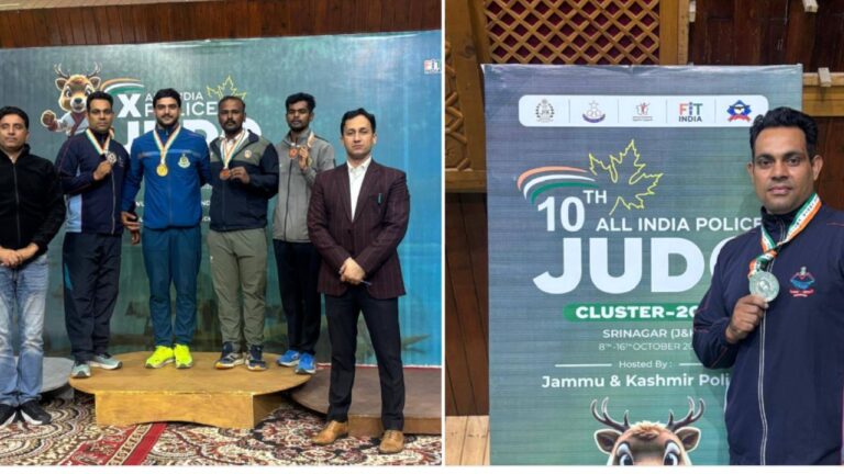 पौड़ी पुलिस के हेड कॉन्स्टेबल लविश कुंवर वुशु प्रतियोगिता में रजत पदक जीतते हुए