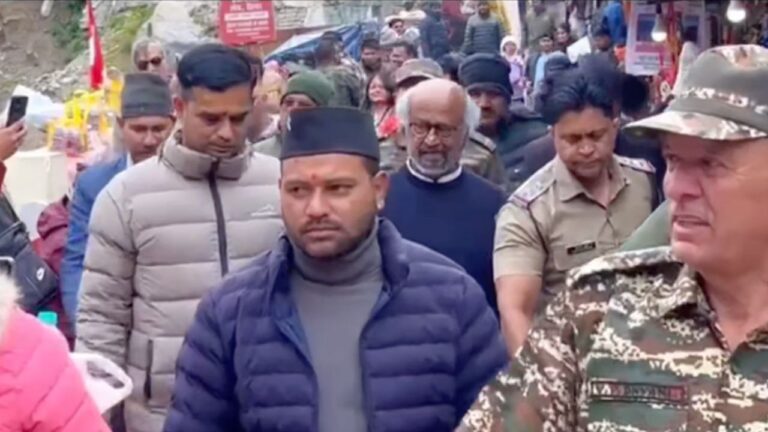 Rajinikanth at Badrinath Dham after offering prayers to Lord Badri Vishal
