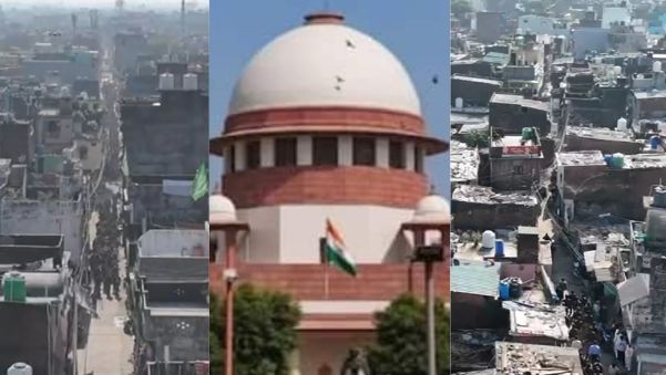 हल्द्वानी के बनभूलपुरा क्षेत्र में सुप्रीम कोर्ट सुनवाई से पहले पुलिस का फ्लैग मार्च।