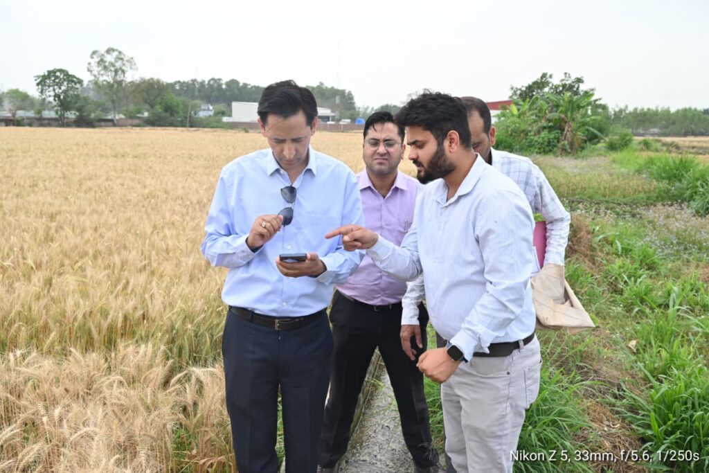 मंडलायुक्त दीपक रावत खेत में डिजिटल क्रॉप सर्वे करते हुए हल्द्वानी हरिपुर रतनसिंह