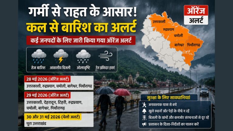 उत्तराखंड में बारिश और ऑरेंज अलर्ट के बीच बादलों से घिरा मौसम