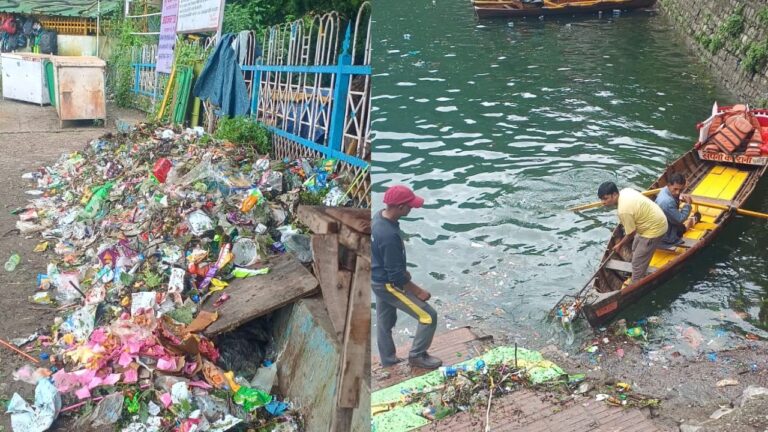 नैनीताल की नैनीझील में सोशल मीडिया शिकायत के बाद सफाई अभियान चलाते नगर पालिका परिषद और सिंचाई विभाग के कर्मचारी।