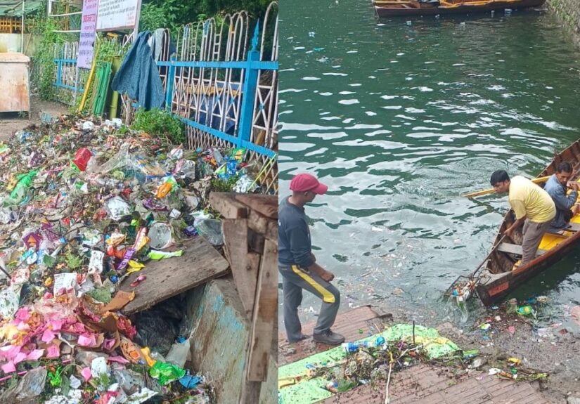 नैनीताल की नैनीझील में सोशल मीडिया शिकायत के बाद सफाई अभियान चलाते नगर पालिका परिषद और सिंचाई विभाग के कर्मचारी।