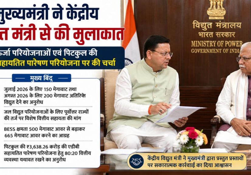 मुख्यमंत्री पुष्कर सिंह धामी नई दिल्ली में केंद्रीय विद्युत मंत्री मनोहर लाल खट्टर के साथ उत्तराखंड की ऊर्जा परियोजनाओं पर चर्चा करते हुए