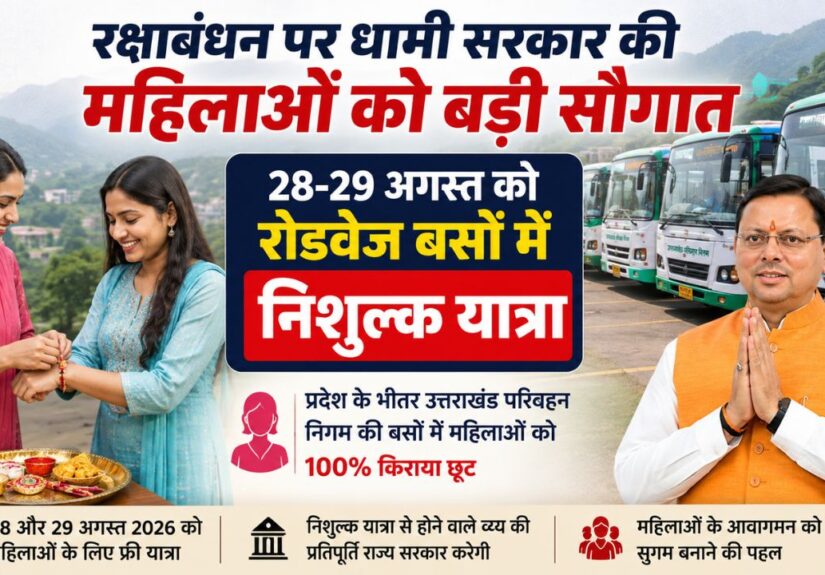रक्षाबंधन 2026 पर उत्तराखंड की महिलाओं के लिए रोडवेज बसों में निशुल्क यात्रा की घोषणा करते मुख्यमंत्री पुष्कर सिंह धामी