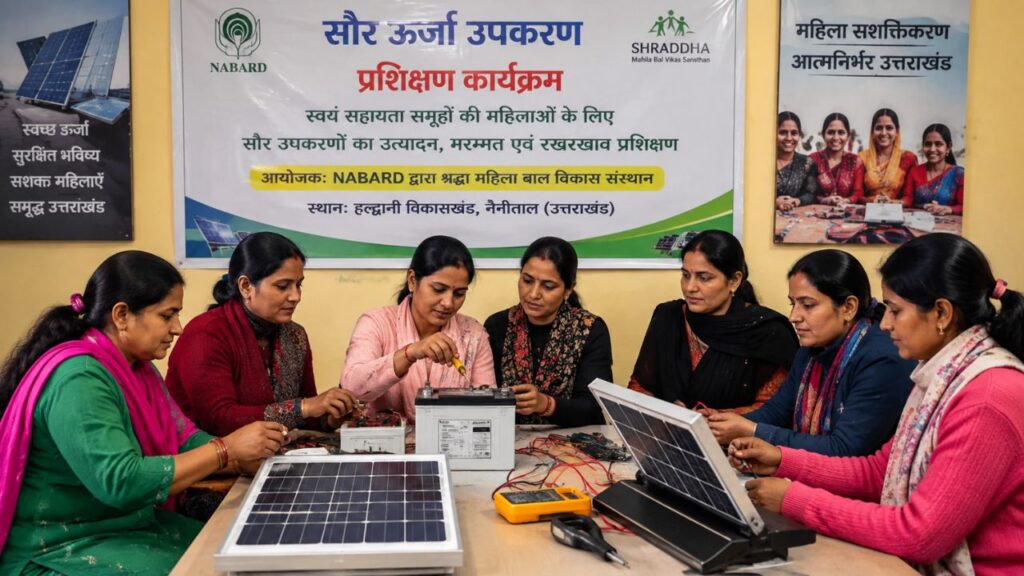 हल्द्वानी में सौर ऊर्जा उपकरणों का प्रशिक्षण लेतीं स्वयं सहायता समूह की महिलाएं